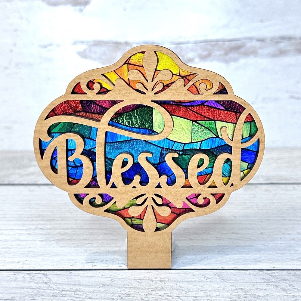 Blessed Handmade Faux Stained Glass Night Light Plug In Rainbow Accent Light‎